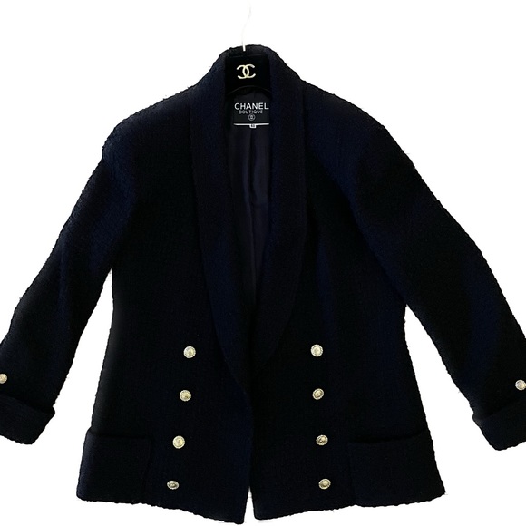 Authentic Vintage CHANEL Black Bouclé Jacket Gold Buttons - Size EU 40 / US 8